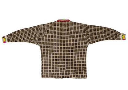GIANNI VERSACE Color Block Plaid Long Sleeve Shirt Beige Size 46S
