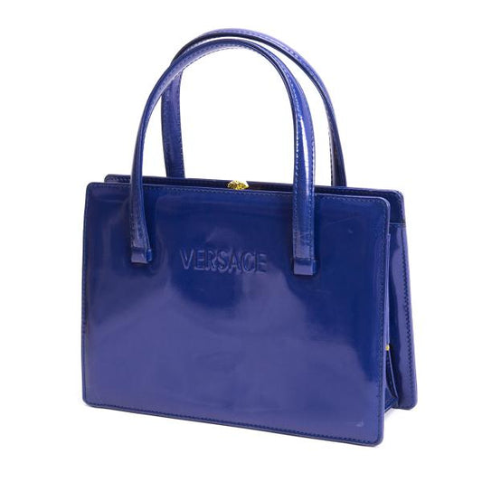 GIANNI VERSACE Leather Enamel Handbag Blue
