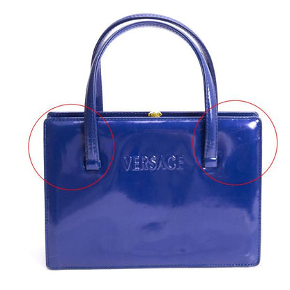 GIANNI VERSACE Leather Enamel Handbag Blue