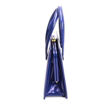 GIANNI VERSACE Leather Enamel Handbag Blue