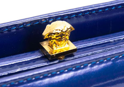 GIANNI VERSACE Leather Enamel Handbag Blue