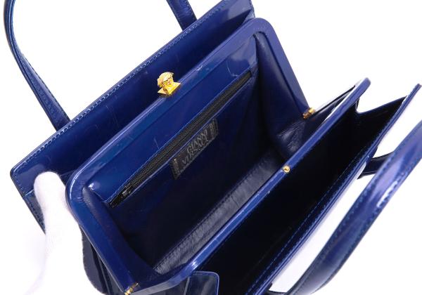 GIANNI VERSACE Leather Enamel Handbag Blue