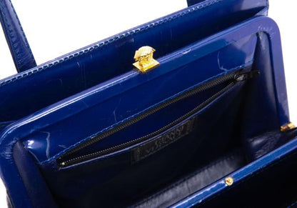 GIANNI VERSACE Leather Enamel Handbag Blue