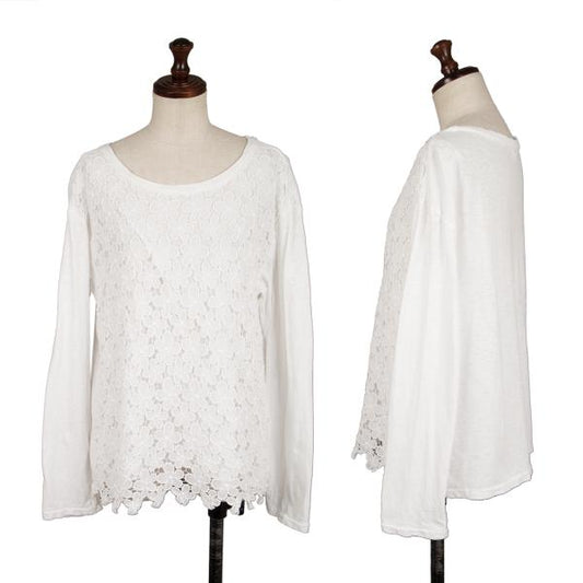 45rpm Cotton Front Flower Lace Long Sleeve Top White Size 2
