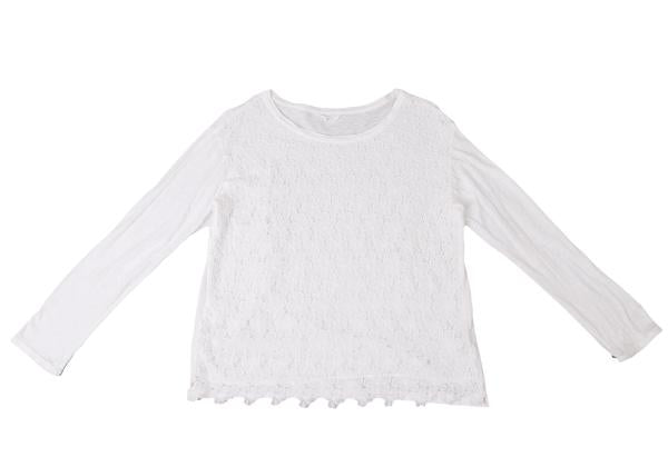 45rpm Cotton Front Flower Lace Long Sleeve Top White Size 2