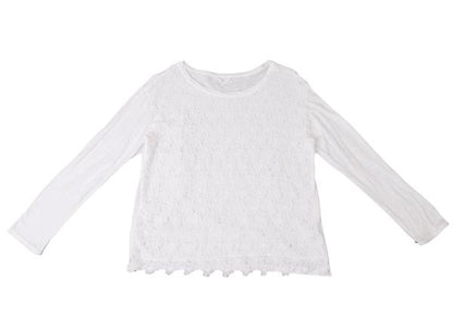 45rpm Cotton Front Flower Lace Long Sleeve Top White Size 2