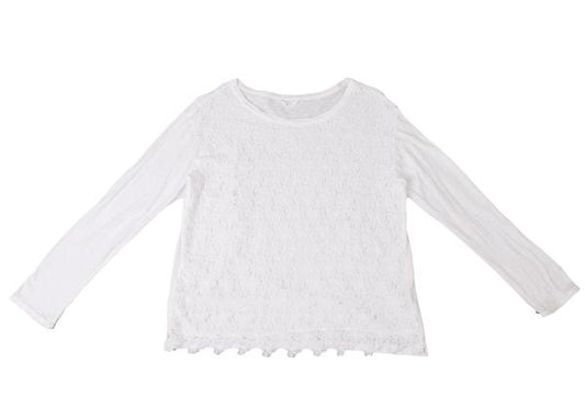 45rpm Cotton Front Flower Lace Long Sleeve Top White Size 2