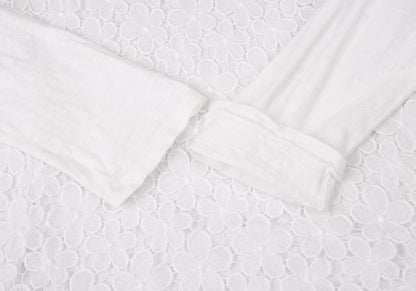 45rpm Cotton Front Flower Lace Long Sleeve Top White Size 2