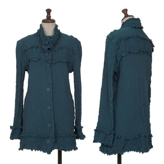 ISSEY MIYAKE me Cotton Fringe Textured Jacket Blue Size F
