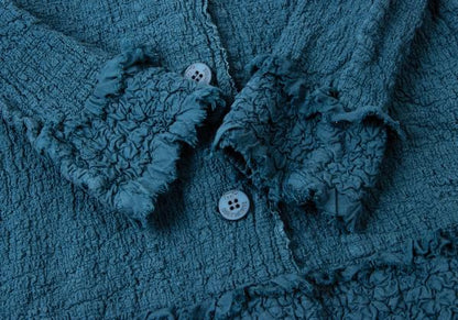 ISSEY MIYAKE me Cotton Fringe Textured Jacket Blue Size F