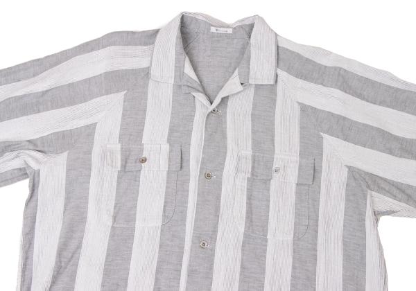 Y's for men Cotton Stripe Open Collar Shirt Gray Size M
