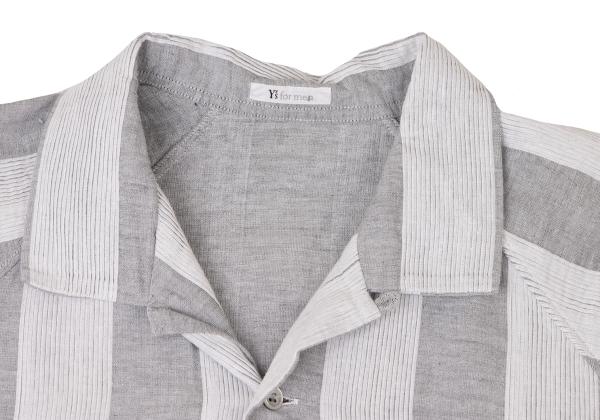 Y's for men Cotton Stripe Open Collar Shirt Gray Size M