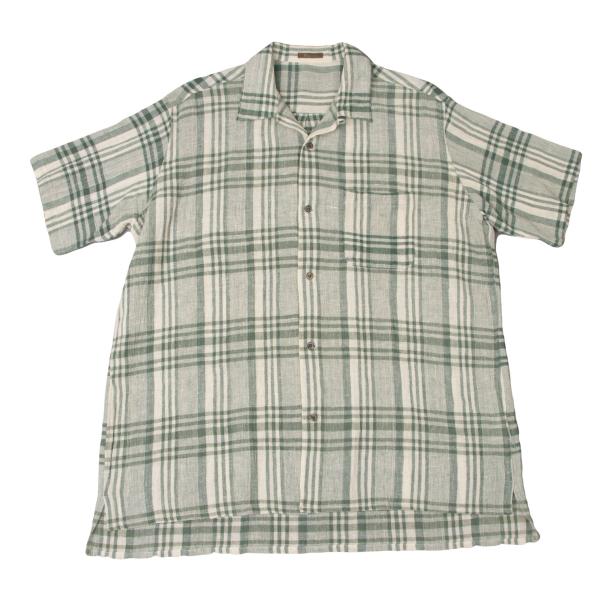 Y's for men Cotton Check Open Collar S/S Shirt Green Size M