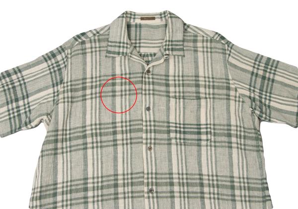 Y's for men Cotton Check Open Collar S/S Shirt Green Size M