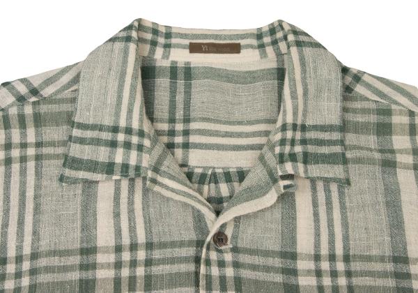 Y's for men Cotton Check Open Collar S/S Shirt Green Size M
