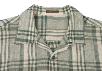 Y's for men Cotton Check Open Collar S/S Shirt Green Size M
