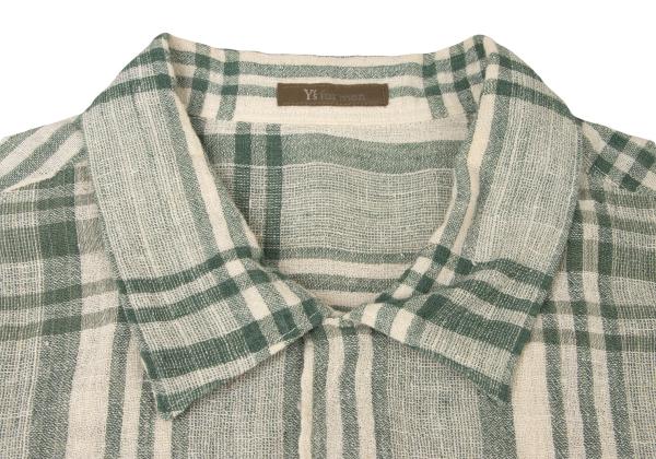Y's for men Cotton Check Open Collar S/S Shirt Green Size M