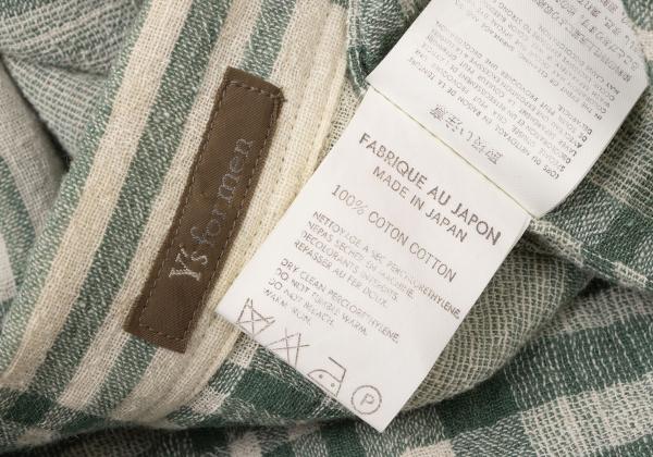 Y's for men Cotton Check Open Collar S/S Shirt Green Size M