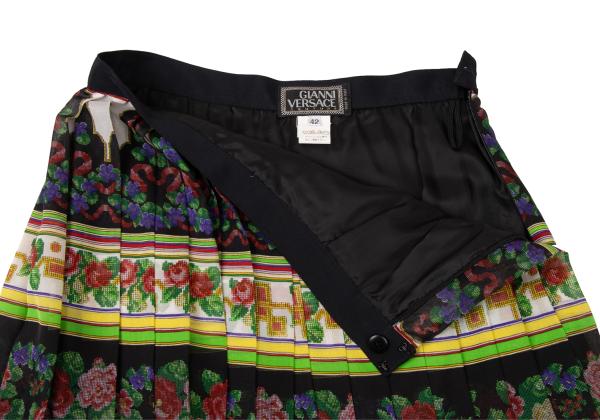 GIANNI VERSACE Flower Print Pleated Skirt Multi Size 42