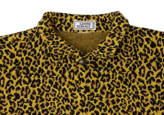 GIANNI VERSACE Leopard Jacquard Knit Polo Multi Size 44