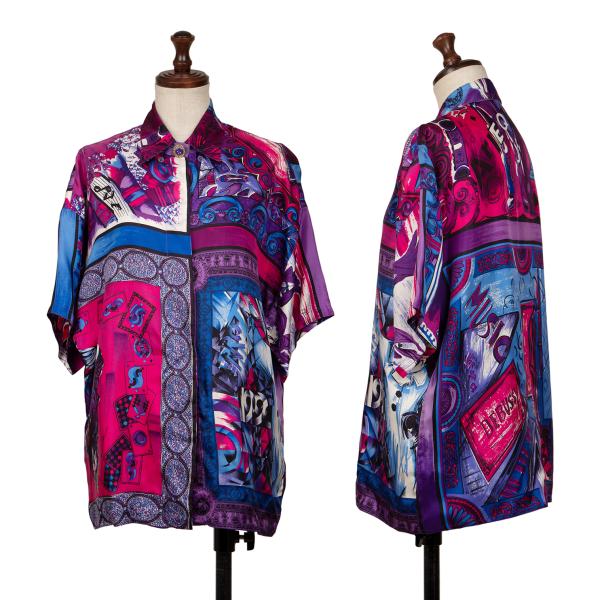 GIANNI VERSACE Silk All-Over Print Short Shirt Multi Size M