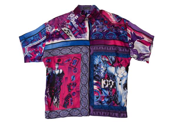 GIANNI VERSACE Silk All-Over Print Short Shirt Multi Size M