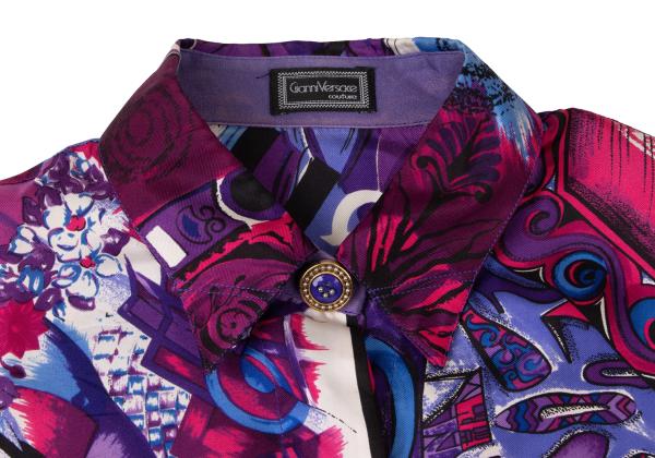 GIANNI VERSACE Silk All-Over Print Short Shirt Multi Size M