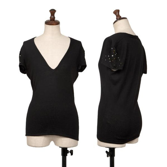 GIANNI VERSACE Bijou V-Neck Wool Sweater Black Size 44