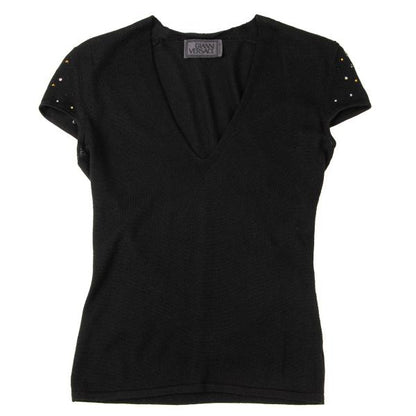 GIANNI VERSACE Bijou V-Neck Wool Sweater Black Size 44