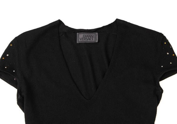 GIANNI VERSACE Bijou V-Neck Wool Sweater Black Size 44