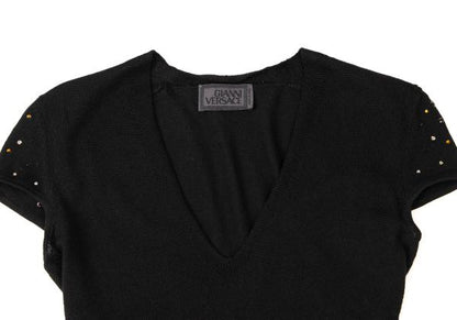 GIANNI VERSACE Bijou V-Neck Wool Sweater Black Size 44