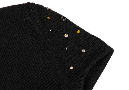 GIANNI VERSACE Bijou V-Neck Wool Sweater Black Size 44