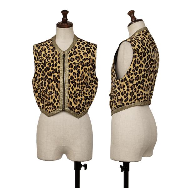 GIANNI VERSACE Lame Leopard Print Zip Vest Beige Size 38