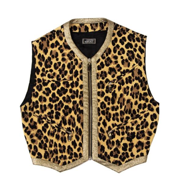 GIANNI VERSACE Lame Leopard Print Zip Vest Beige Size 38