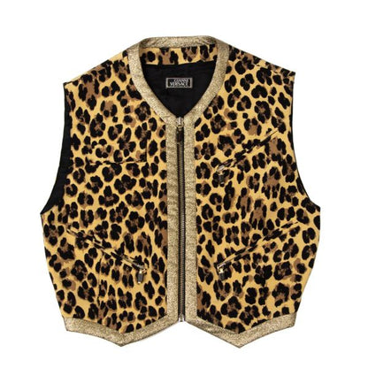 GIANNI VERSACE Lame Leopard Print Zip Vest Beige Size 38