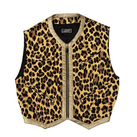 GIANNI VERSACE Lame Leopard Print Zip Vest Beige Size 38