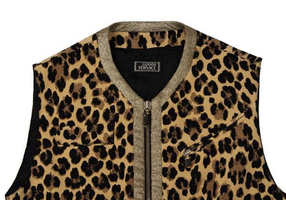 GIANNI VERSACE Lame Leopard Print Zip Vest Beige Size 38