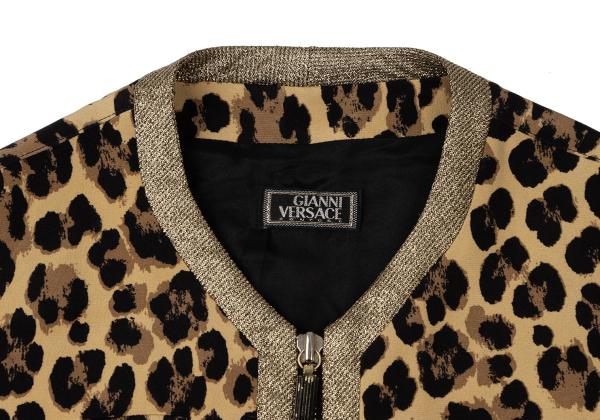 GIANNI VERSACE Lame Leopard Print Zip Vest Beige Size 38