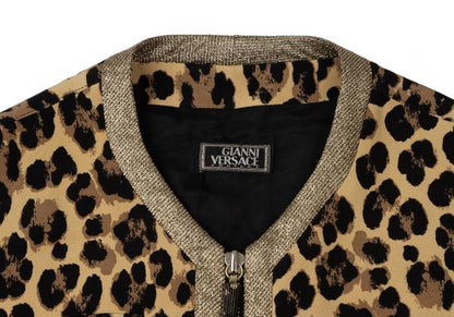 GIANNI VERSACE Lame Leopard Print Zip Vest Beige Size 38