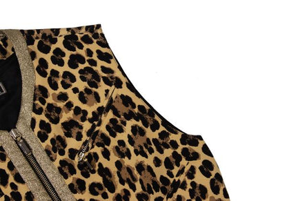 GIANNI VERSACE Lame Leopard Print Zip Vest Beige Size 38