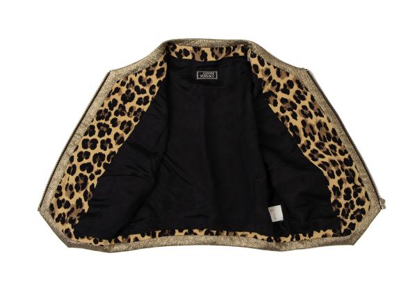 GIANNI VERSACE Lame Leopard Print Zip Vest Beige Size 38