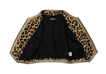 GIANNI VERSACE Lame Leopard Print Zip Vest Beige Size 38