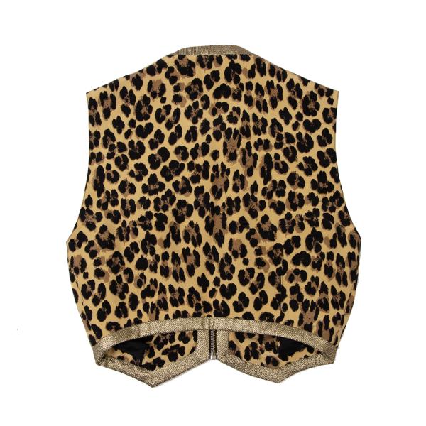 GIANNI VERSACE Lame Leopard Print Zip Vest Beige Size 38