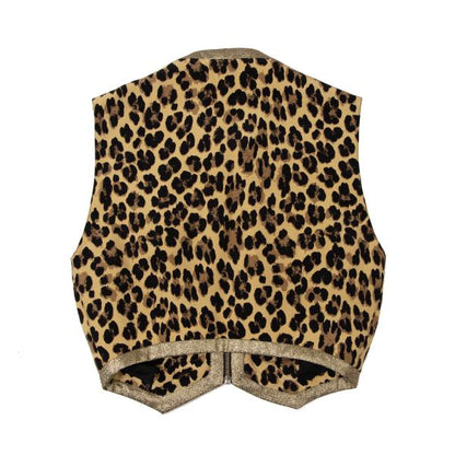 GIANNI VERSACE Lame Leopard Print Zip Vest Beige Size 38