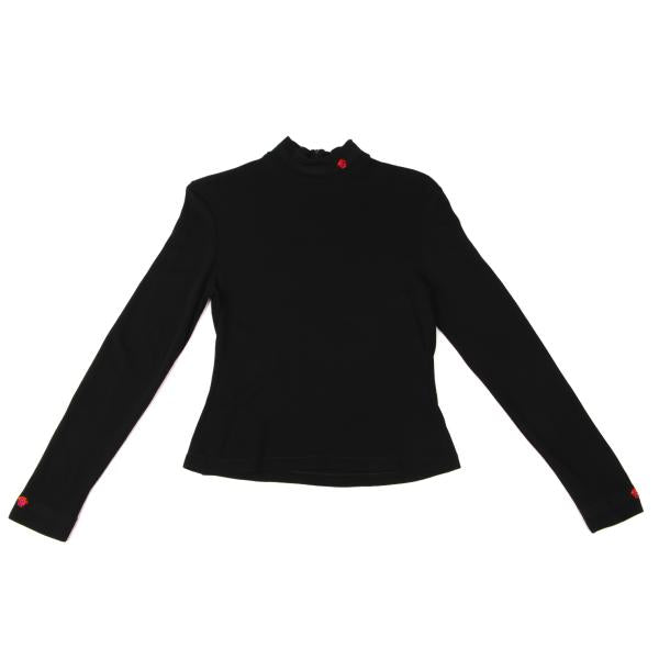 GIANNI VERSACE Black Rayon Embroidered Mock Neck Top Size 40