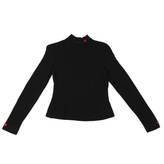 GIANNI VERSACE Black Rayon Embroidered Mock Neck Top Size 40