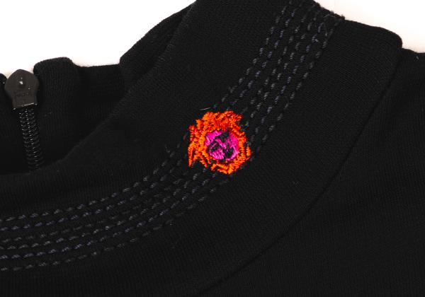 GIANNI VERSACE Black Rayon Embroidered Mock Neck Top Size 40