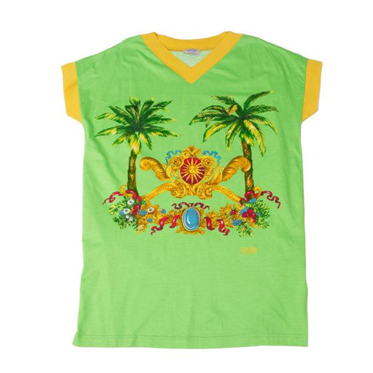 VERSACE SPORT Cotton Print V-Neck Tunic Green Blouse Size 40