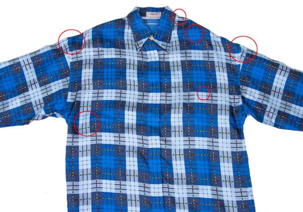 VERSACE SPORT Silk Check Button-Up Shirt Blue Size 40