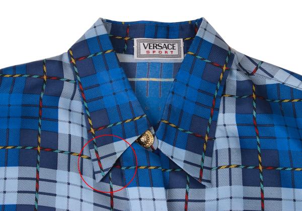 VERSACE SPORT Silk Check Button-Up Shirt Blue Size 40